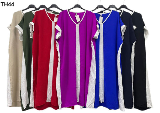 Abito Lungo con Pannello Verticale Bicolore – Vestito Curvy Estivo in 6 Colori – TH44