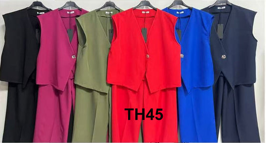 Completo Estivo Curvy con Gilet Elegante e Pantalone Dritto – Coordinato Donna Taglie Comode in 6 Colori – TH45