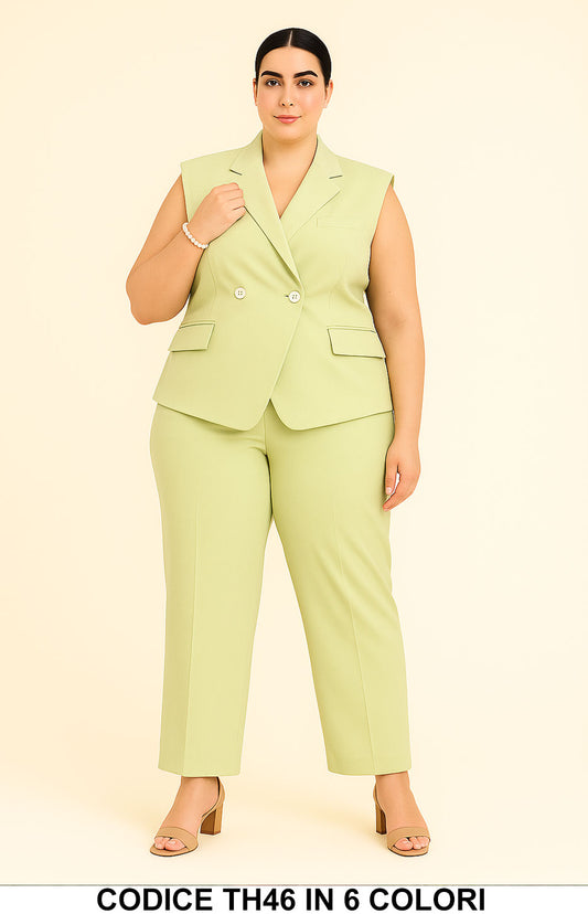 Tailleur Estivo Curvy con Gilet Doppiopetto – Look Formale e Comodo in 6 Colori – TH46