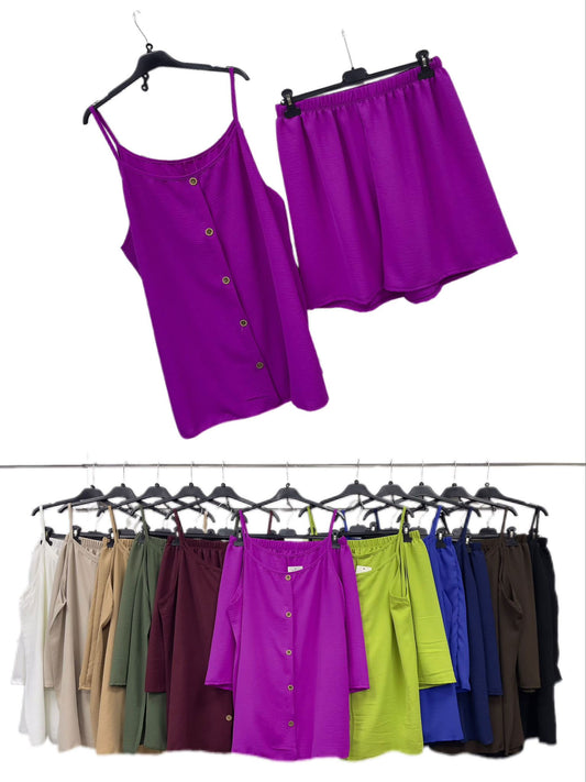 Completo Curvy TH47 in 11 Colori – Top con Bottoni + Shorts Comodi | Taglie Comode