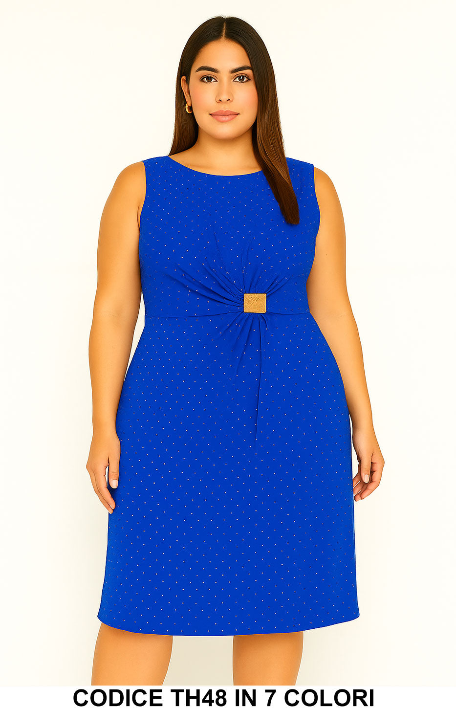 Vestito Curvy Elegante con Punti Luce e Fibbia Dorata in 7 Colori Abito Evento – TH48
