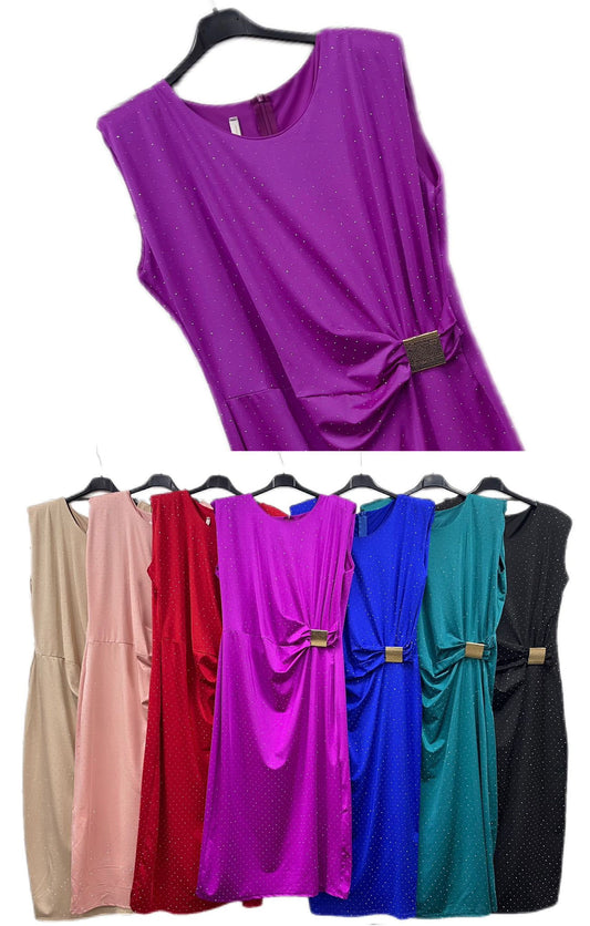 Vestito Curvy Elegante con Punti Luce e Fibbia Dorata in 7 Colori Abito Evento – TH48