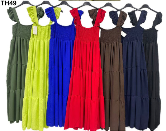 Vestito Lungo Curvy con Spalline Volant Abito Taglie Forti in 7 Colori - TH49