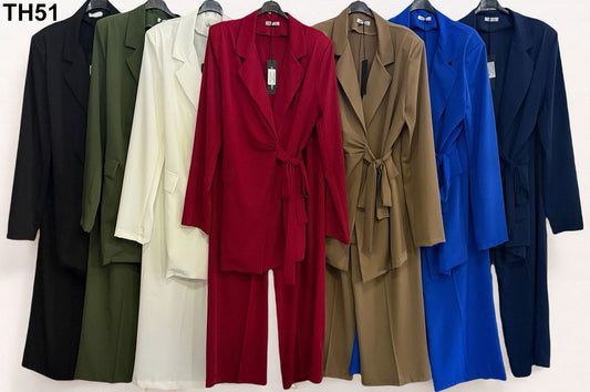 Tailleur curvy Giacca con cintura Pantalone Palazzo Completo Taglie Forti in 7 colori – TH51