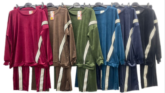 Completo in velluto con righe laterali e coulisse Tuta Sportiva Felpa Pantalone in 6 colori – TH55