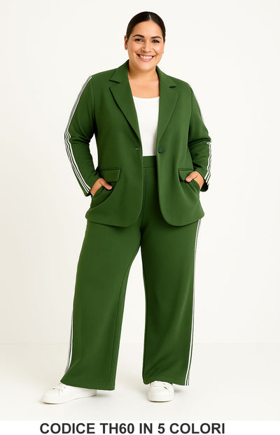 Tailleur curvy con bande laterali Giacca Pantalone Palazzo Completo Taglie Forti in 5 colori – TH60