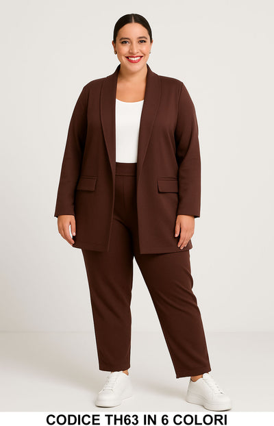 Tailleur curvy due pezzi giacca e pantalone Completo Collo Scialle Dritto Taglie Forti in 6 colori – TH63
