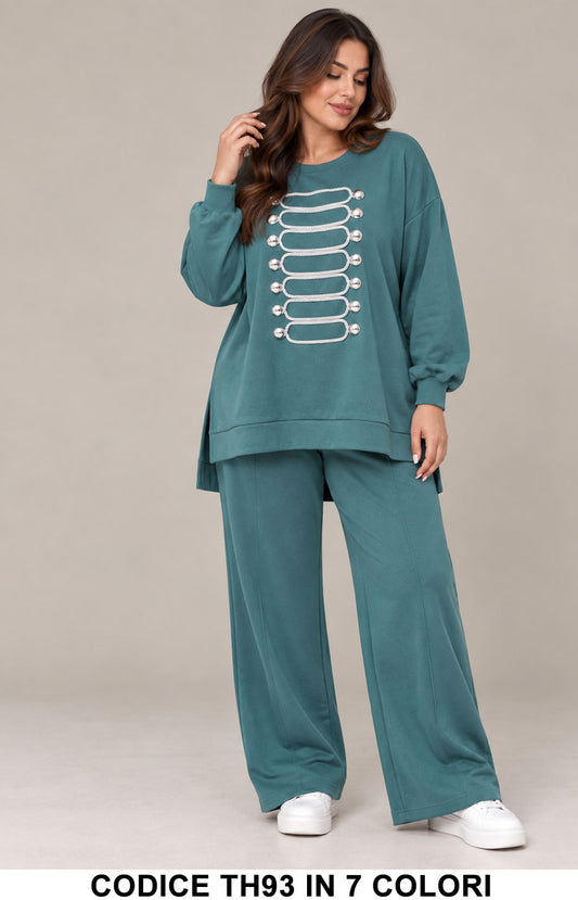 Completo Curvy Donna con Maxi Felpa Gioiello e Pantalone Palazzo Tuta Taglie Forti in 7 Colori – TH93
