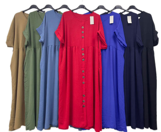 Abito Curvy con Bottoni Casual Vestito Casual Serata Chemisier Midi Mezza Manica in 7 colori - TH23 - Abbigliamento donna elegante su I Love Dress
