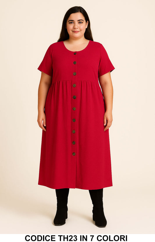 Abito Curvy con Bottoni Casual Vestito Casual Serata Chemisier Midi Mezza Manica in 7 colori - TH23 - Abbigliamento donna elegante su I Love Dress