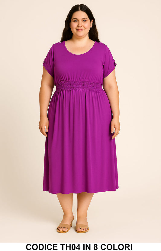 Abito curvy donna midi con manica corta e vita arricciata Vestito Midi Taglie Forti Casual in 8 colori - TH04 - Abbigliamento donna elegante su I Love Dress