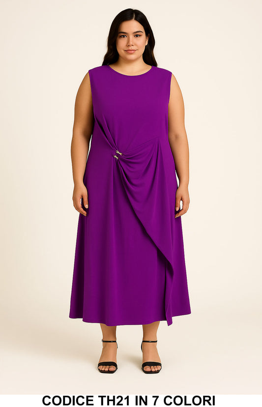 Abito Curvy Elegante con Spilla Laterale Rouche Pendente Vestito Taglie Forti Evento in 7 Colori – TH21 - Abbigliamento donna elegante su I Love Dress