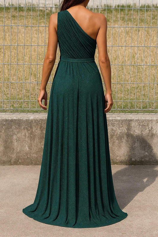 Abito da Cerimonia Lungo Elegante Brillantinato Stile Impero Vestito Evento Monospalla in 9 Colori - 4467 - Abbigliamento donna elegante su I Love Dress