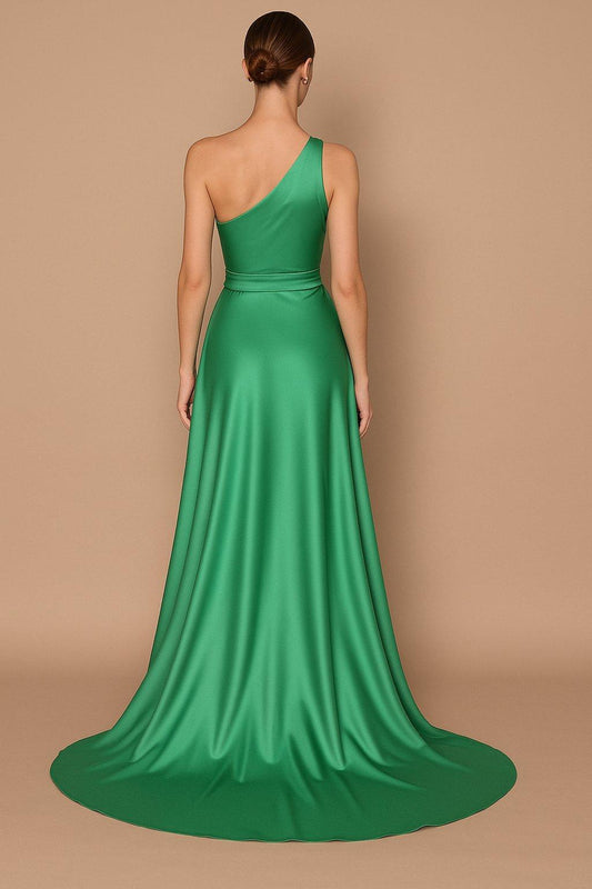 Abito Donna Lungo Mono Spalla Spacco Alto Morbido Elegante Vestito da Cerimonia in 13 Colori - 4943 - Abbigliamento donna elegante su I Love Dress