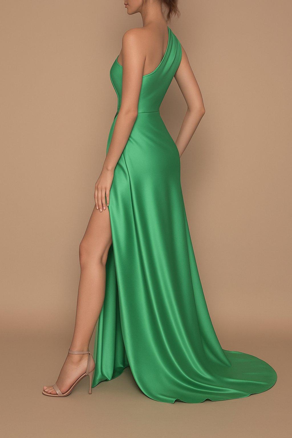 Abito Donna Lungo Mono Spalla Spacco Alto Morbido Elegante Vestito da Cerimonia in 4 Colori - 4943