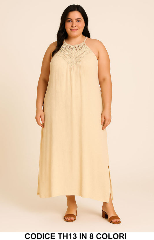 Abito Lungo Curvy Casual Scollo con Dettaglio in Pizzo Vestito Taglie Forti Elegante in 8 Colori – TH13 - Abbigliamento donna elegante su I Love Dress
