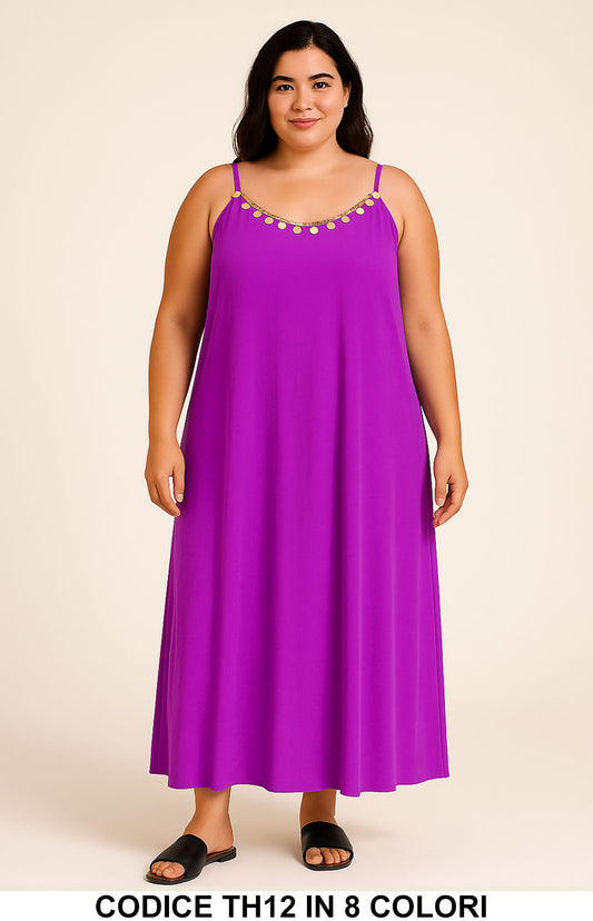 Abito Lungo Curvy con Spalline Sottili e Scollatura Dettagli Oro Vestito Taglie Forti Elegante in 8 Colori – TH12 - Abbigliamento donna elegante su I Love Dress