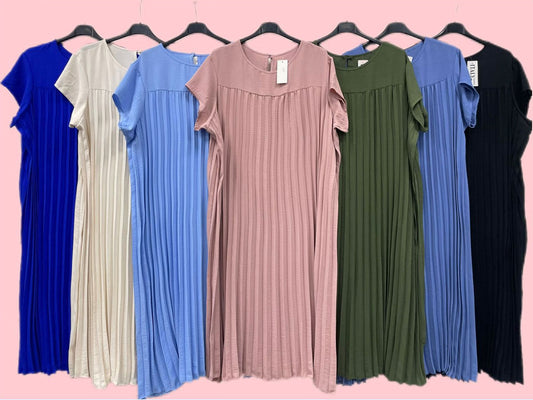 Abito Lungo Curvy Plissé con Manica Corta Vestito Elegante Taglie Forti in 7 Colori – TH16 - Abbigliamento donna elegante su I Love Dress