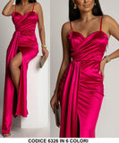 Abito Lungo da Cerimonia con Drappeggio Spacco Laterale Vestito Elegante Effetto Rasato Chic in 4 Colori - 6326