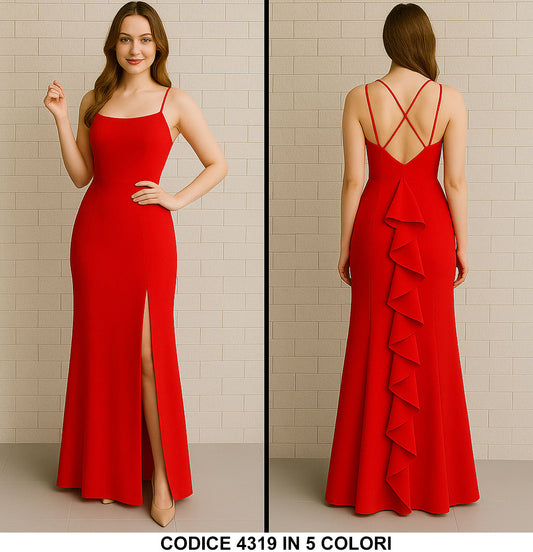 Abito Lungo Elegante da Cerimonia Vestito con Coda Smanicato Schiena Scoperta in 3 colori - 4319 - Abbigliamento donna elegante su I Love Dress