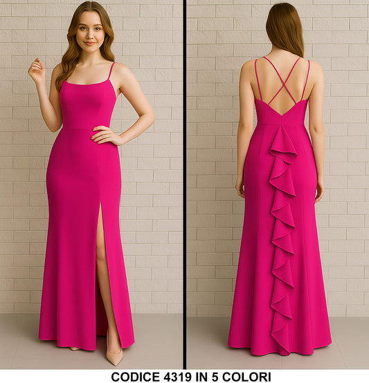 Abito Lungo Elegante da Cerimonia Vestito con Coda Smanicato Schiena Scoperta in 3 colori - 4319 - Abbigliamento donna elegante su I Love Dress