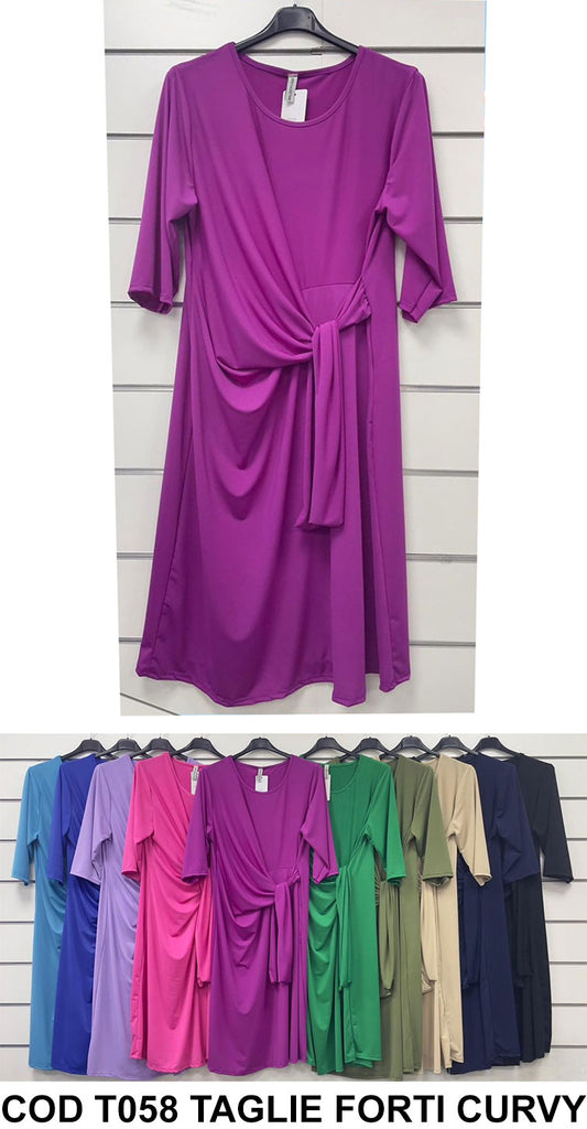 Abito Lungo Elegante Taglie Forti Curvy Incrocio In Vita Con Drappeggio Vestito Casual In Verde Militare - T058Out - Abbigliamento donna elegante su I Love Dress