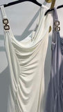 Abito Lungo Elegante da Cerimonia Evento Spallina Gioiello Vestito Spacco Laterale Serata in 3 Colori - BA75