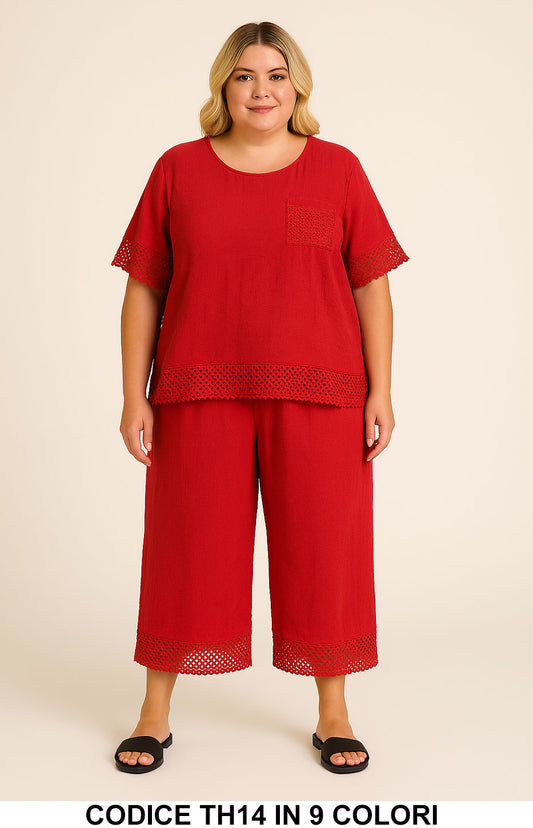 Completo Curvy con Ricami Maglia + Pantalone Capri Coordinato Taglie Forti in 9 Colori – TH14 - Abbigliamento donna elegante su I Love Dress