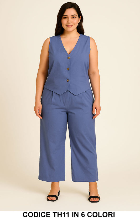 Completo Curvy Gilet + Pantalone a Vita Alta Coordinato Elegante Taglie Forti Tailleur in 6 Colori – TH11 - Abbigliamento donna elegante su I Love Dress