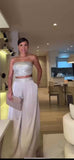 Completo Fashion Elegante Top in Paillettes Pantalone Zampa Coordinato Casual Elegante in Bianco - 7584Out