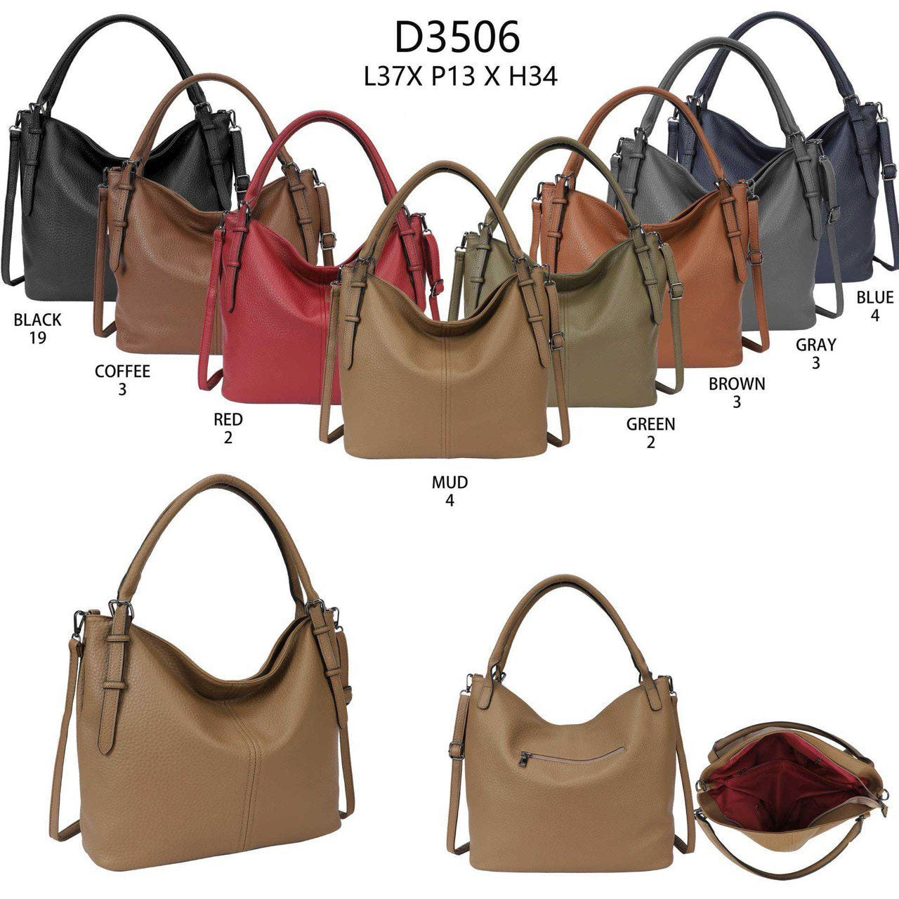 Borsa shopper capiente in ecopelle martellata con tracolla regolabile in 8 colori – D3506