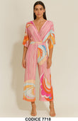 Jumpsuit Multicolor Stile Anni '70 – Tuta Estiva Intera a Gamba Cropped con Maniche Kimono – 7718 - Abbigliamento donna elegante su I Love Dress