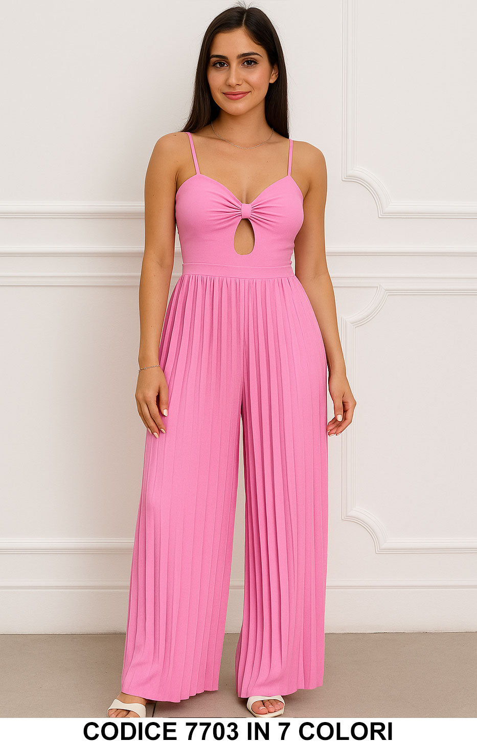 Jumpsuit Plissé con Nodo e Cut-Out – Tuta Intera Look Elegante o Estivo in 7 Colori – 7703 - Abbigliamento donna elegante su I Love Dress