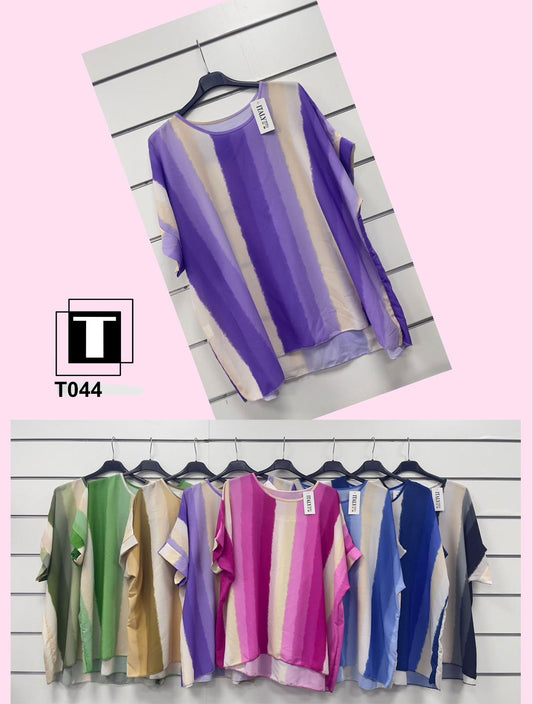 Maglia Curvy Taglie Forti Righe Colorate Effetto Pennello Casual Asimmetrica Maglie In Verde Chiaro - T044Out - Abbigliamento donna elegante su I Love Dress