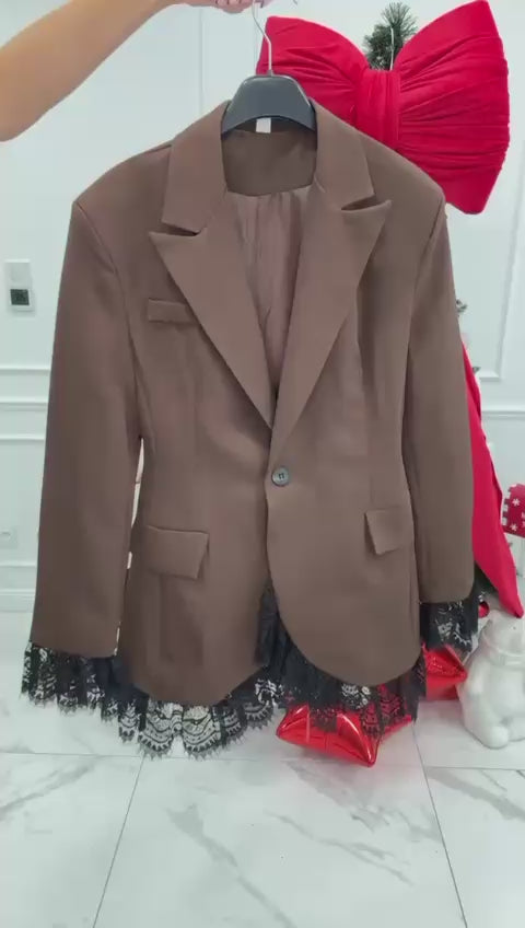 Abito Corto Blazer elegante con dettagli in pizzo Vestito Merletto Nero in 3 Colori – 8065