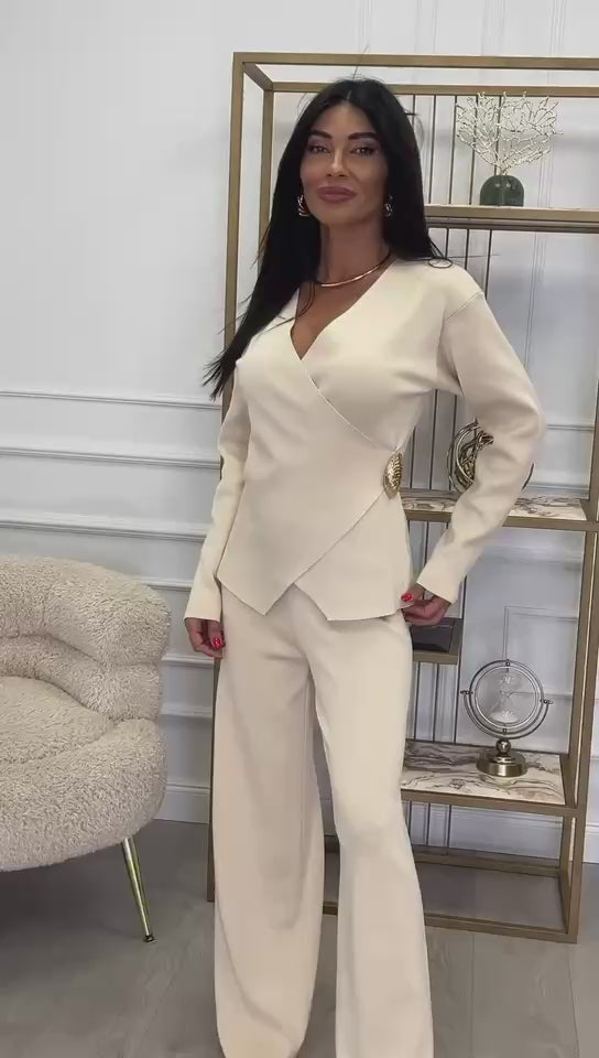 Completo elegante con fibbia laterale Coordinato Maglia Asimmetrica Pantalone in 6 colori – 7983