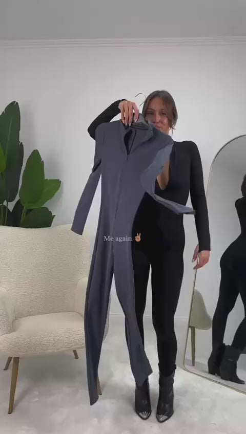 Tuta Elegante Jumpsuit Casual Aderente Sensuale Collo Alto con Zip Manica Lunga in 3 Colori - 5829