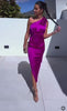 Abito Lungo Elegante da Cerimonia Monospalla Rosa Applicazione Vestito con Spacco in 7 Colori - 6328
