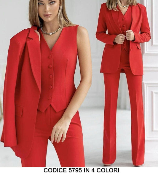 Tailleur 3 Pezzi Giacca Gilet Pantalone Donna Elegante Casual Completo Coordinato in 13 Colori - 5795 - Abbigliamento donna elegante su I Love Dress