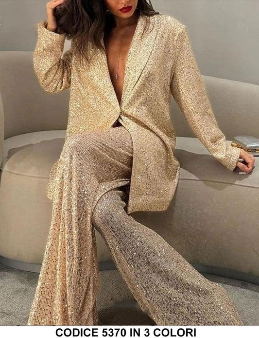 Tailleur Completo Giacca e Pantalone Interamente in Paillettes Casual Fashion Completo Coordinato in 3 Colori - 5370 - Abbigliamento donna elegante su I Love Dress