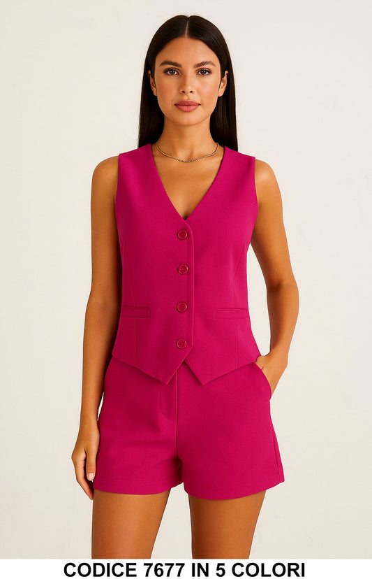 Tailleur Estivo con Gilet e Shorts Completo Elegante Casual Stile Moderno e Linea Pulita in 5 Colori - 7677 - Abbigliamento donna elegante su I Love Dress