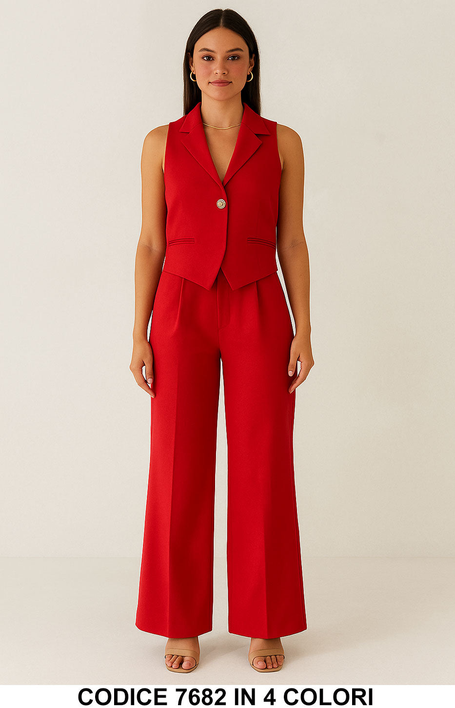 Tailleur Estivo Donna con Gilet e Pantalone Palazzo Completo Coordinato Elegante Casual in 4 Colori - 7682 - Abbigliamento donna elegante su I Love Dress
