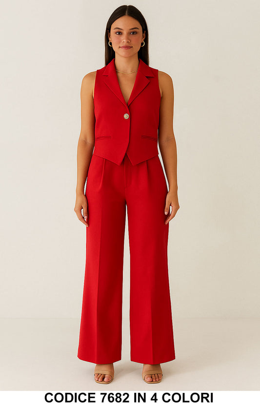 Tailleur Estivo Donna con Gilet e Pantalone Palazzo Completo Coordinato Elegante Casual in 4 Colori - 7682 - Abbigliamento donna elegante su I Love Dress