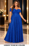 Abito Lungo Curvy Glitterato con Scollo Bardot Vestito Elegante da Cerimonia in 5 Colori – TH108