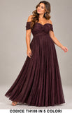 Abito Lungo Curvy Glitterato con Scollo Bardot Vestito Elegante da Cerimonia in 5 Colori – TH108