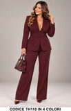 Tailleur Curvy Elegante con Cintura Completo Giacca Blazer e Pantalone Palazzo in 4 Colori – TH110