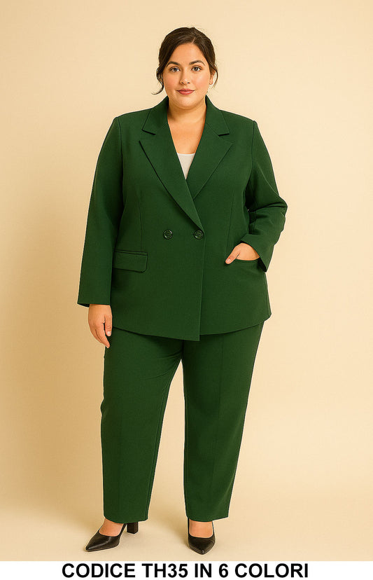Tailleur Donna Curvy Classico Completo Giacca Doppiopetto e Pantalone Taglie Forti in 6 Colori - TH35