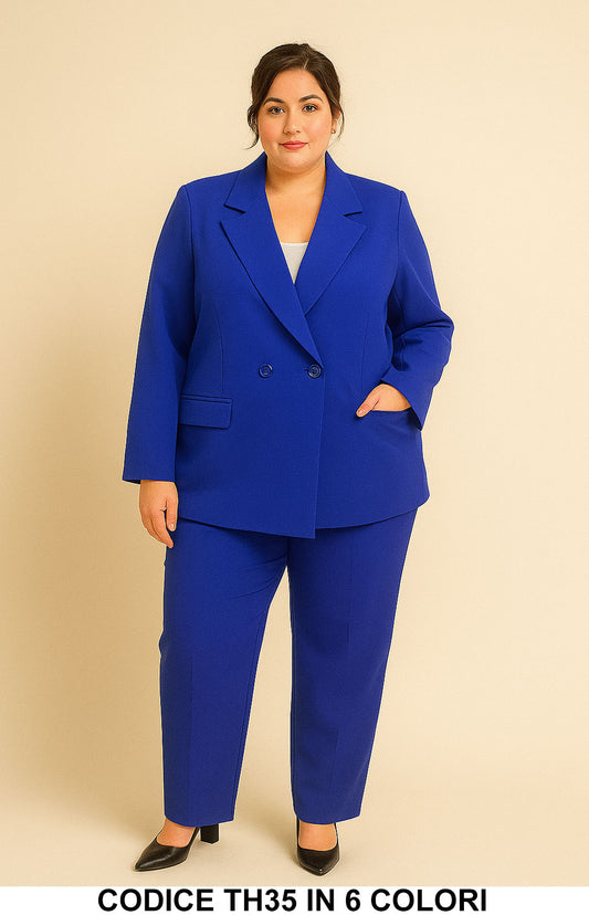 Tailleur Donna Curvy Classico Completo Giacca Doppiopetto e Pantalone Taglie Forti in 6 Colori - TH35
