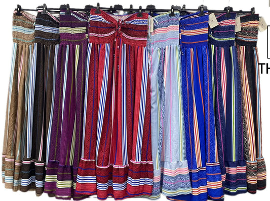 Abito lungo curvy senza spalline fantasia etnica multicolore Vestito taglie Forti con Balza in 8 Colori – TH39