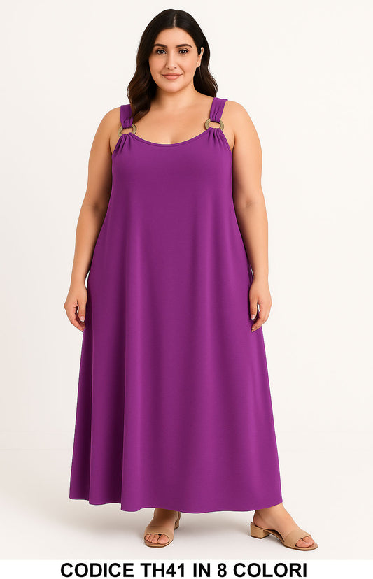 Abito Lungo Curvy con Spalline ad Anello Elegante Vestito Taglie Forti in 8 Colori – TH41